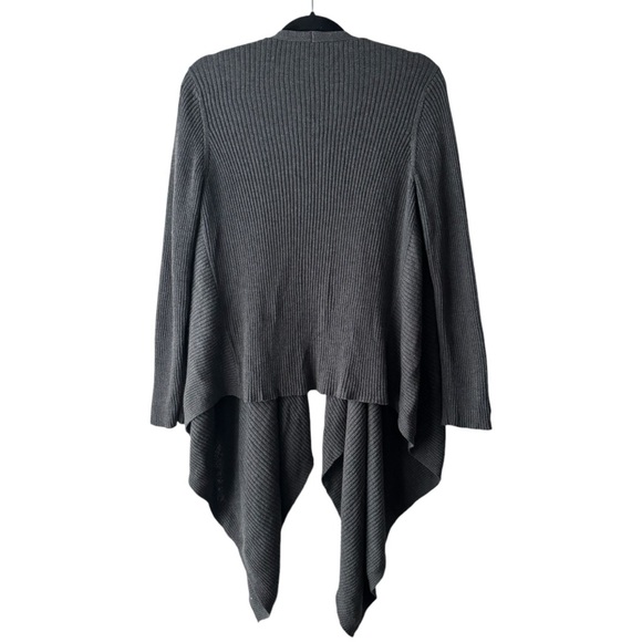 Eileen Fisher | Gray Wool Ribbed Angle Front Waterfall Cardigan - Picture 8 of 11